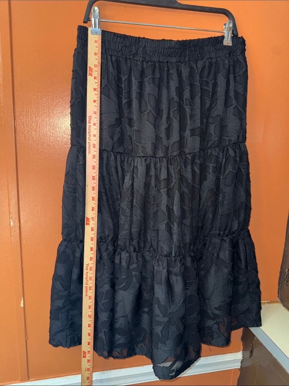 Michael Kors Black Tiered Midi Skirt with Jacquard Pattern